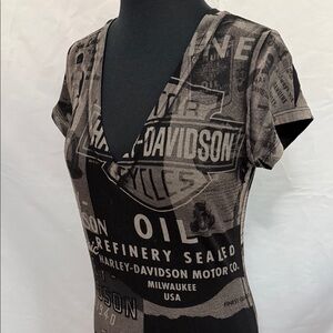Harley-Davidson Black and Taupe V-Neck Tee